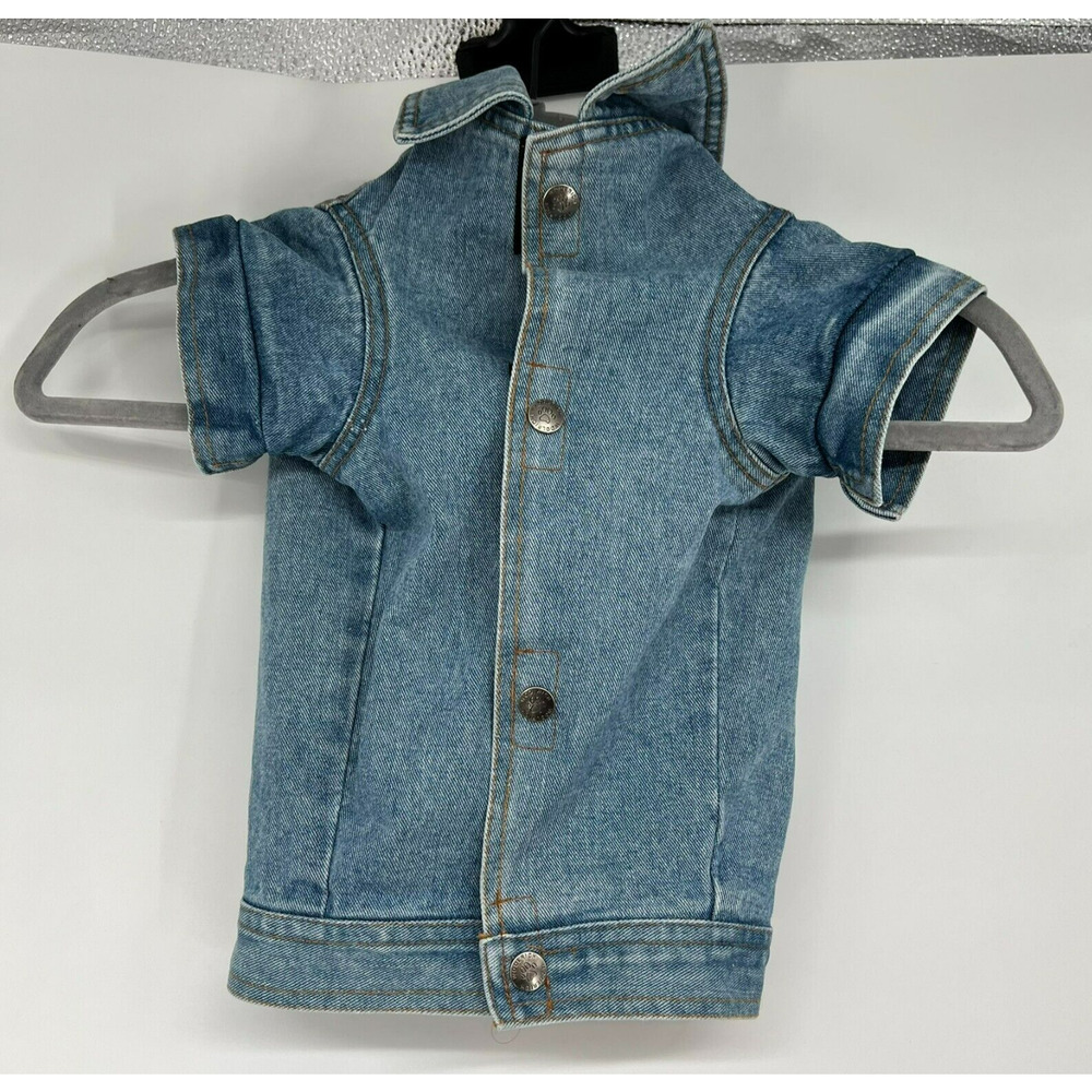 Woolrich Denim Coat Dogs Medium Blue Jean Light Wash Snap Collared Short Sleeve